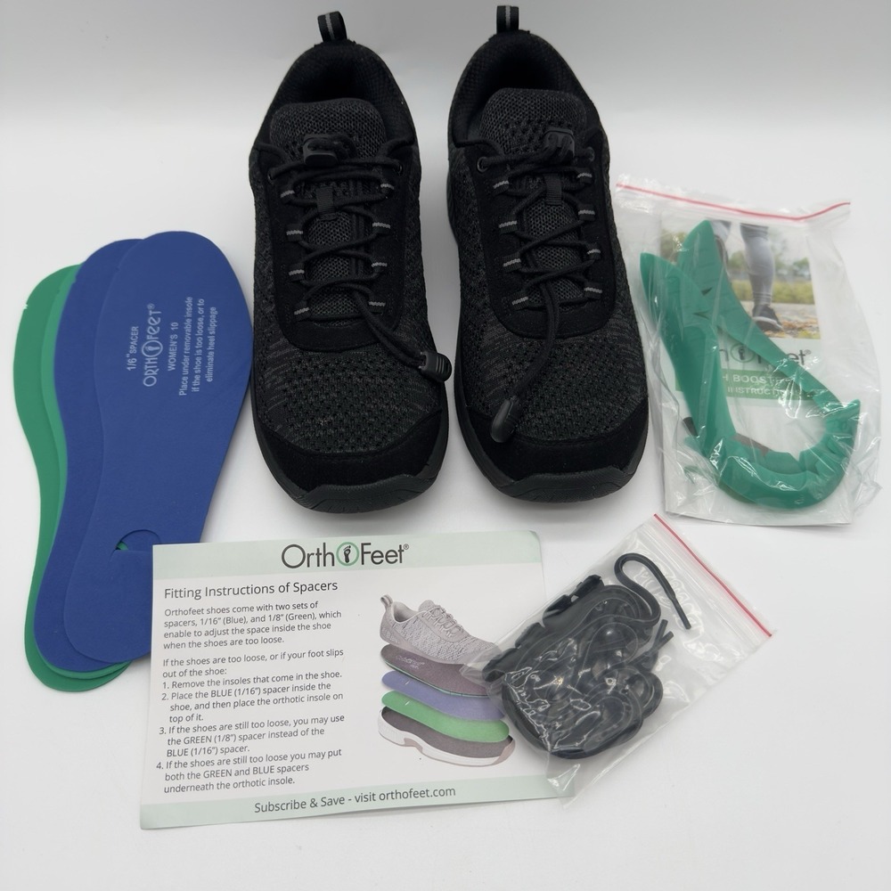 OrthoFeet 977 Coral No-Tie Lace‎ Athletic Shoe Black Women's Size 8.5 Medium NWB